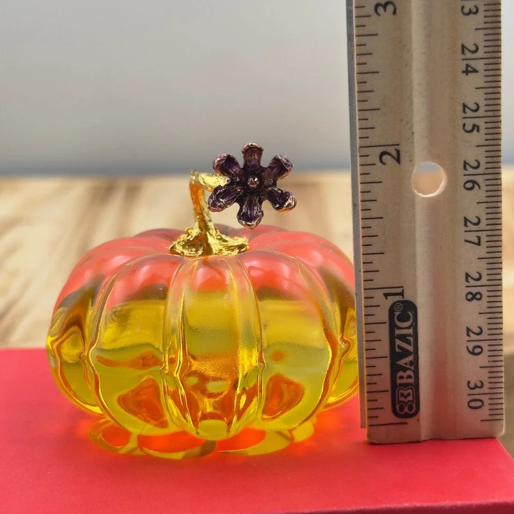 Glass Pumpkin Amber Gold Stem Flower Fall Decor Small 2in Harvest Cottagecore